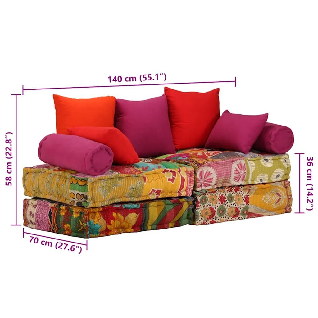 2-Seater Modular Patchwork Pouffe Sofa Bed
