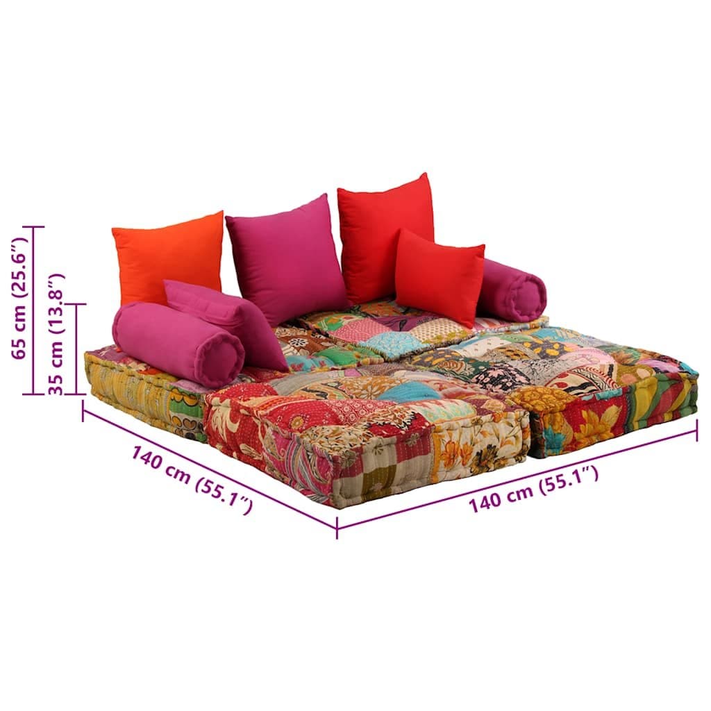 2-Seater Modular Patchwork Pouffe Sofa Bed