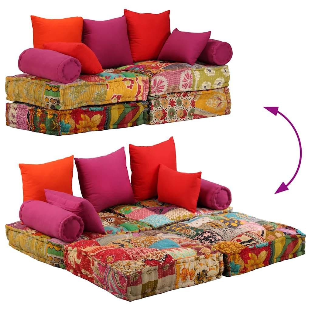 2-Seater Modular Patchwork Pouffe Sofa Bed