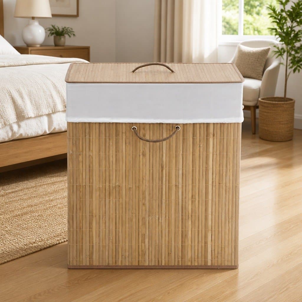 Rectangular Bamboo Laundry Bin with Handles