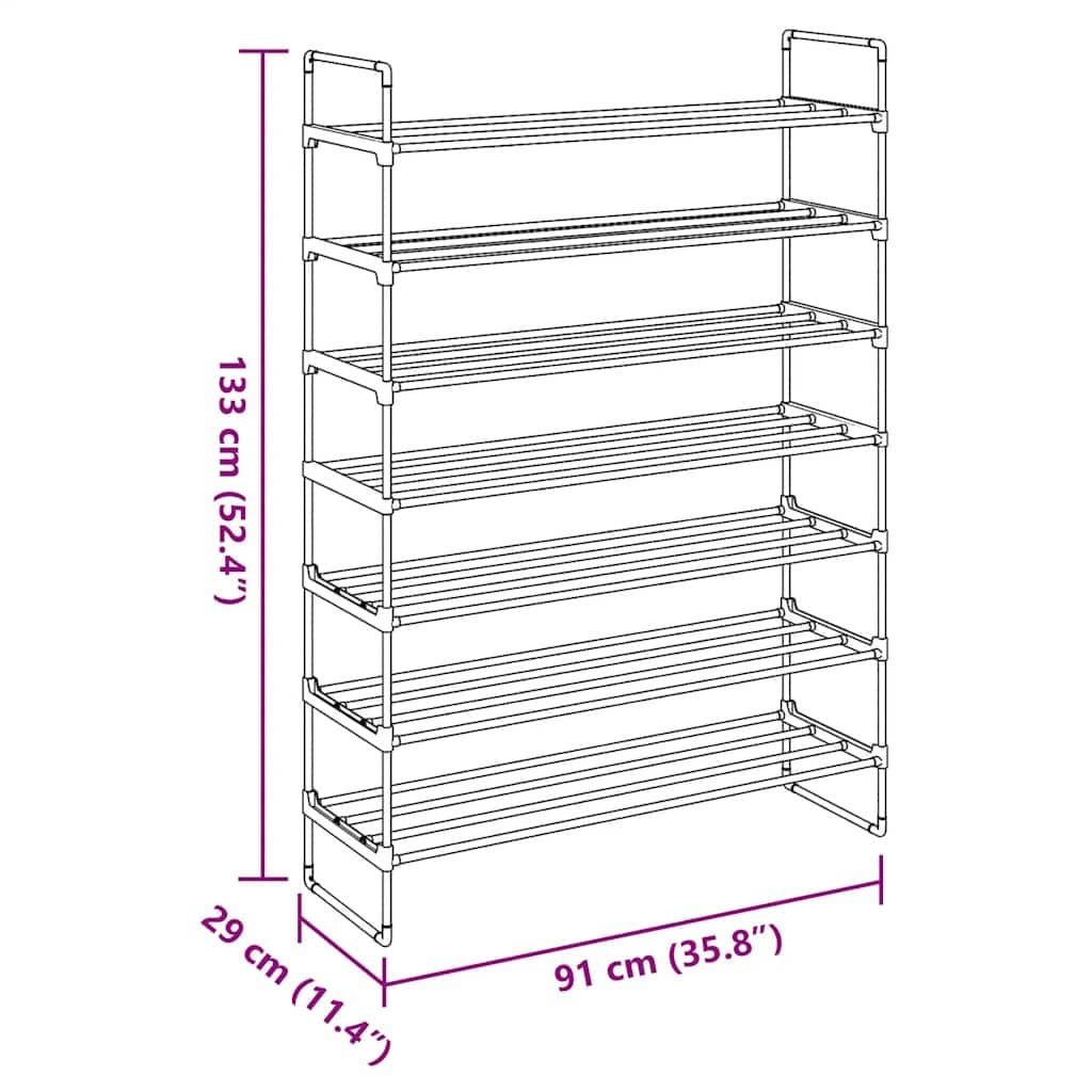 Black Metal Shoe Rack with 7 Shelves