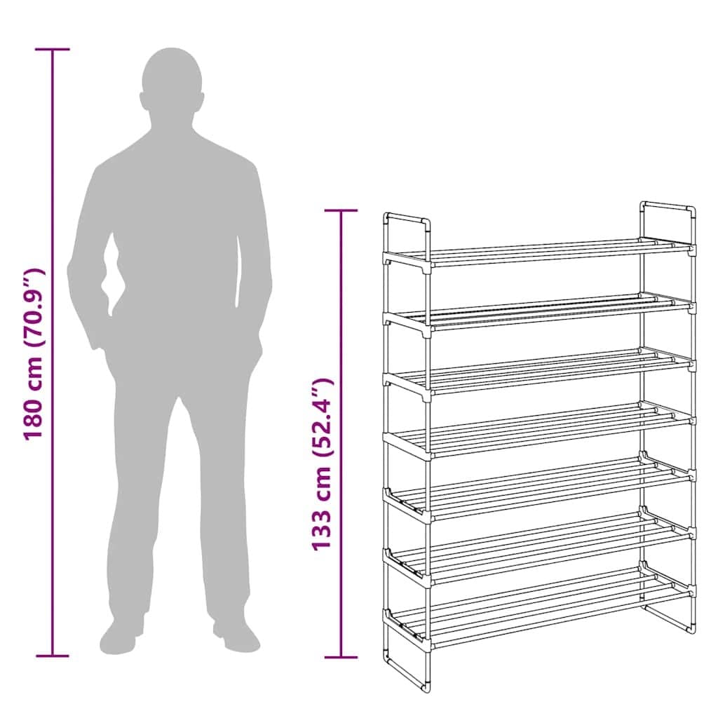 Black Metal Shoe Rack with 7 Shelves