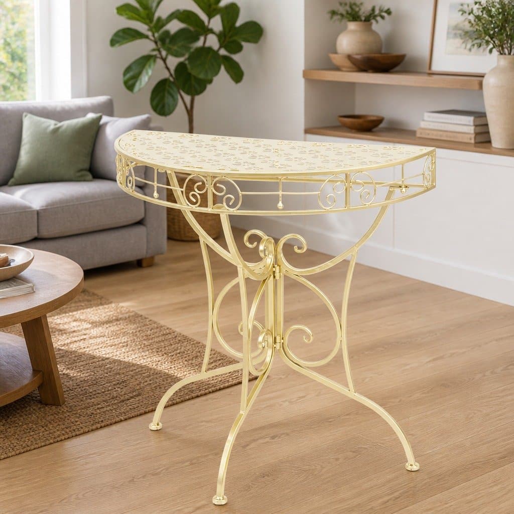 Vintage Gold Metal Half Round Accent Table