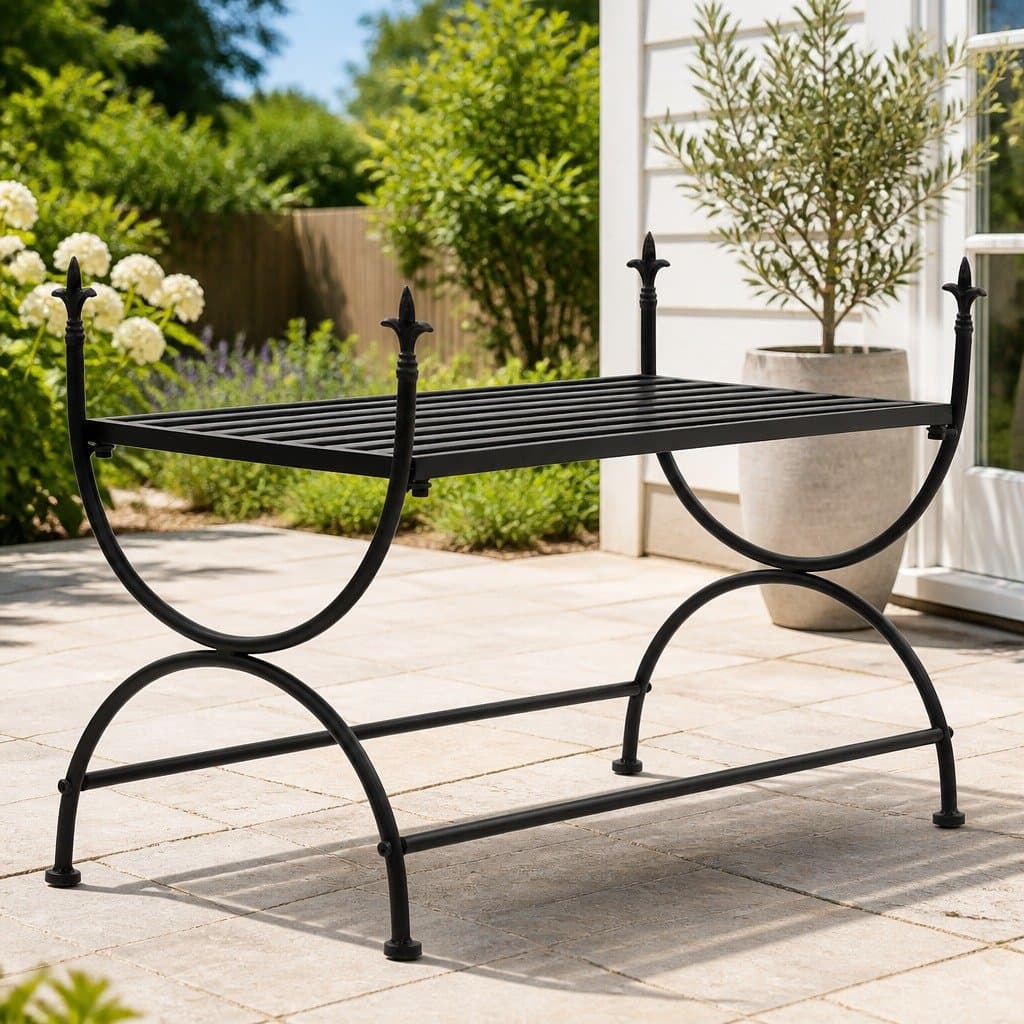 Vintage Metal Bench with U-Shaped Legs for Dining