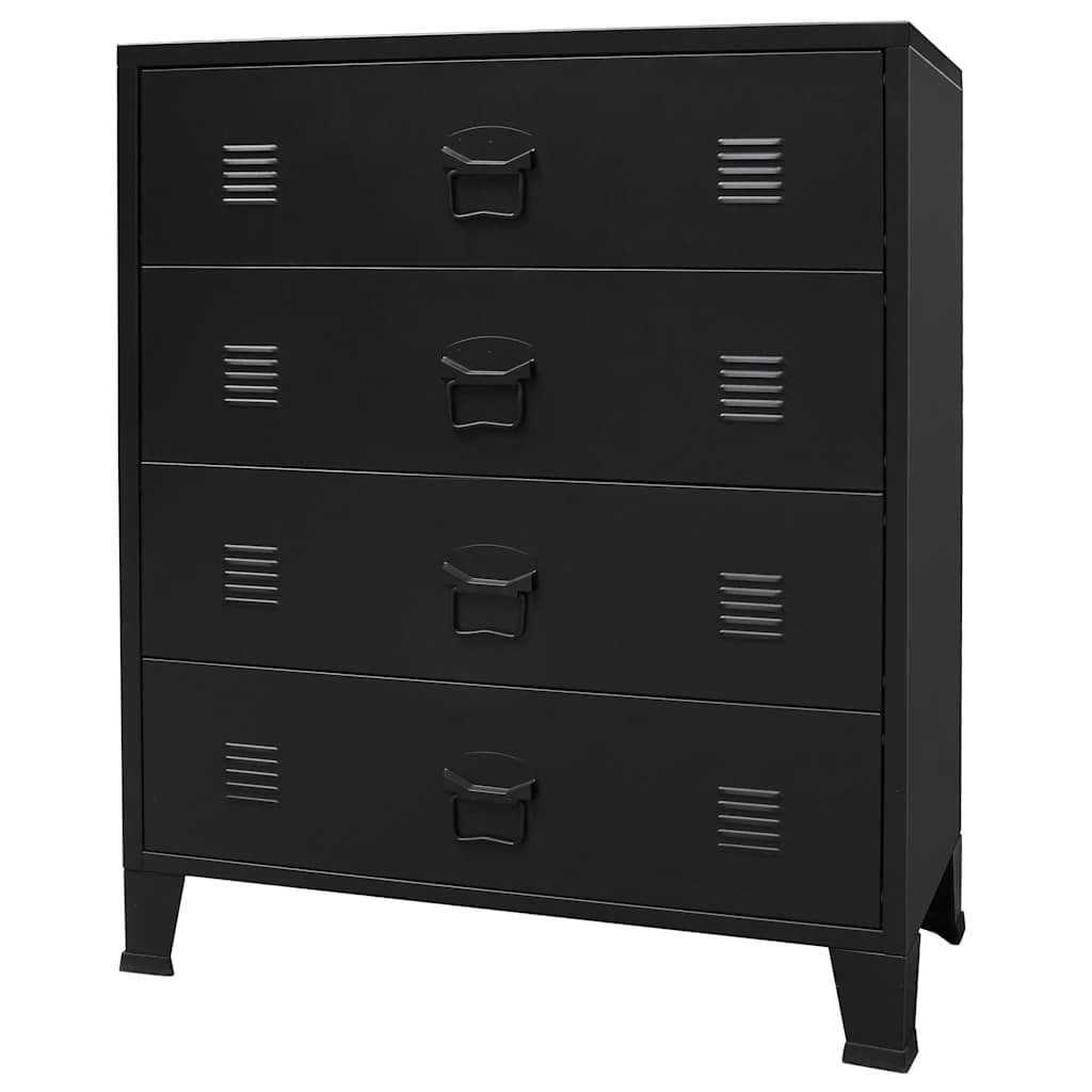 4 Drawer Black Metal Chest of Drawers with Industrial Style