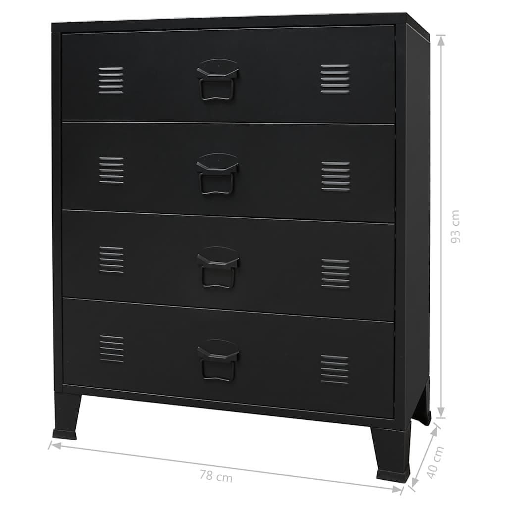 4 Drawer Black Metal Chest of Drawers with Industrial Style