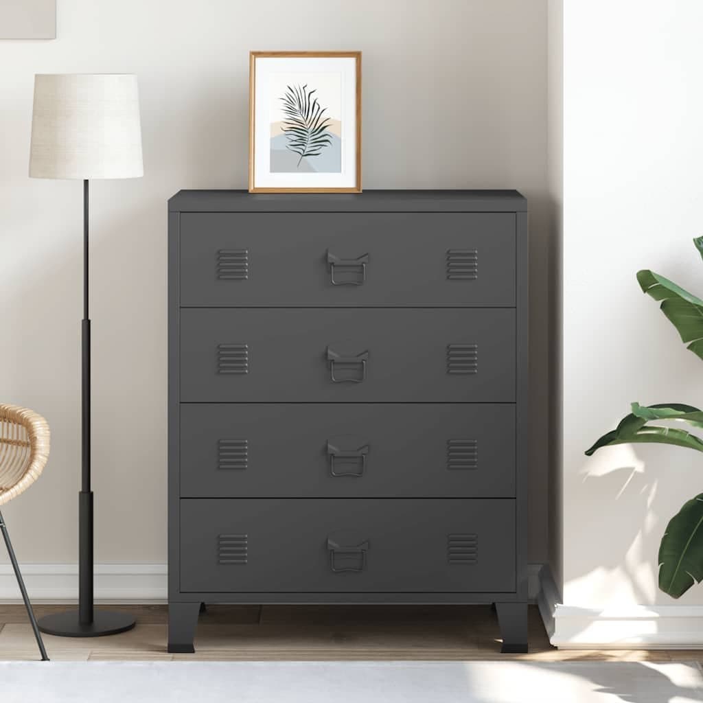 4 Drawer Black Metal Chest of Drawers with Industrial Style
