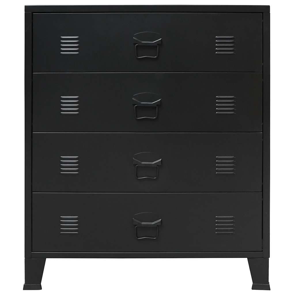 4 Drawer Black Metal Chest of Drawers with Industrial Style