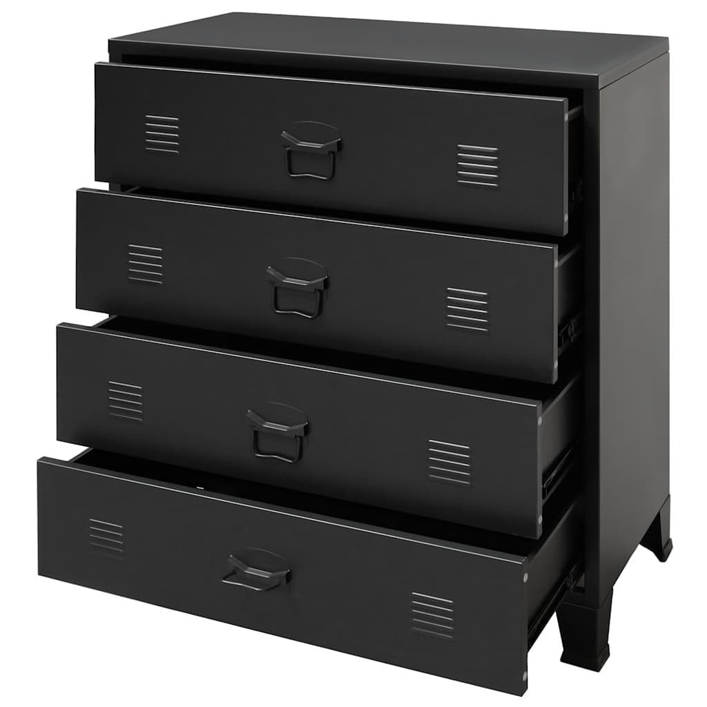 4 Drawer Black Metal Chest of Drawers with Industrial Style