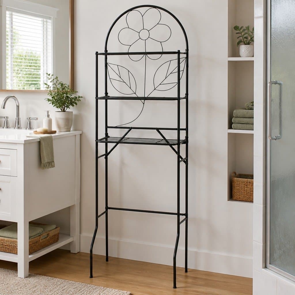 Steel Frame Black Bathroom Toilet Rack 60x33x174cm