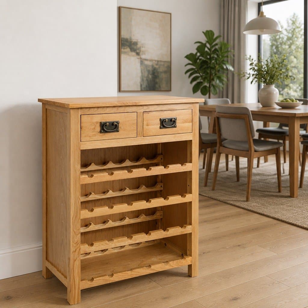 Solid Oak Wine Cabinet for Home Bar Storage