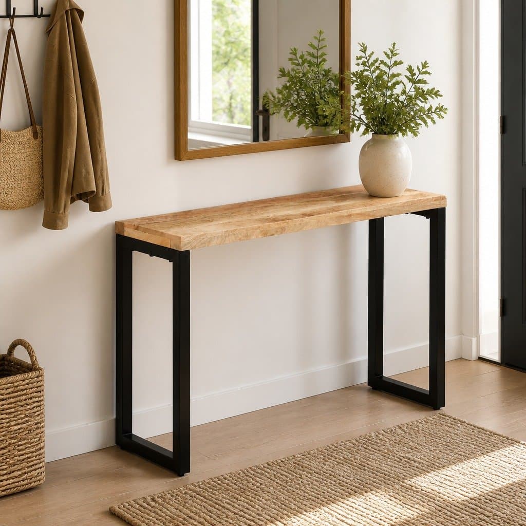 Solid Wood Mango Console Table with Steel Frame