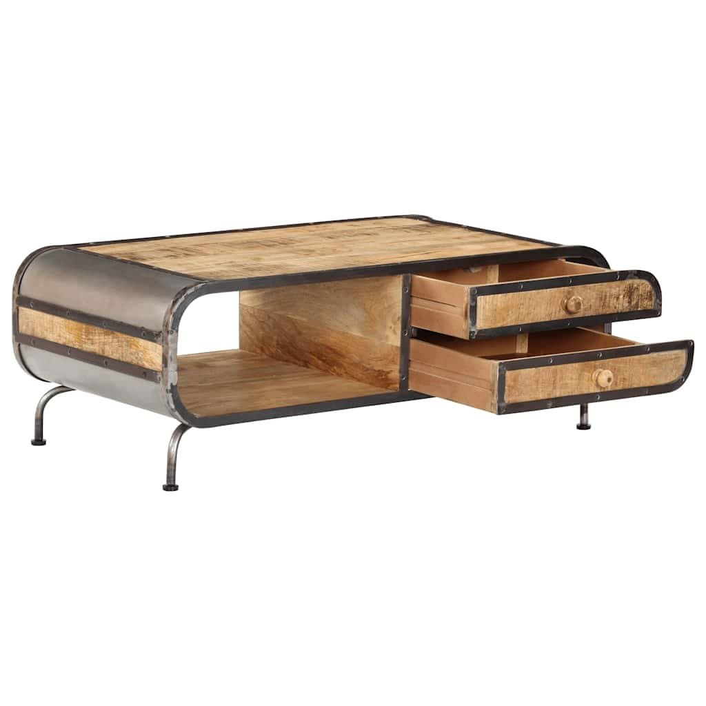Solid Mango Wood Coffee Table with Storage Drawers 100x50x35cm