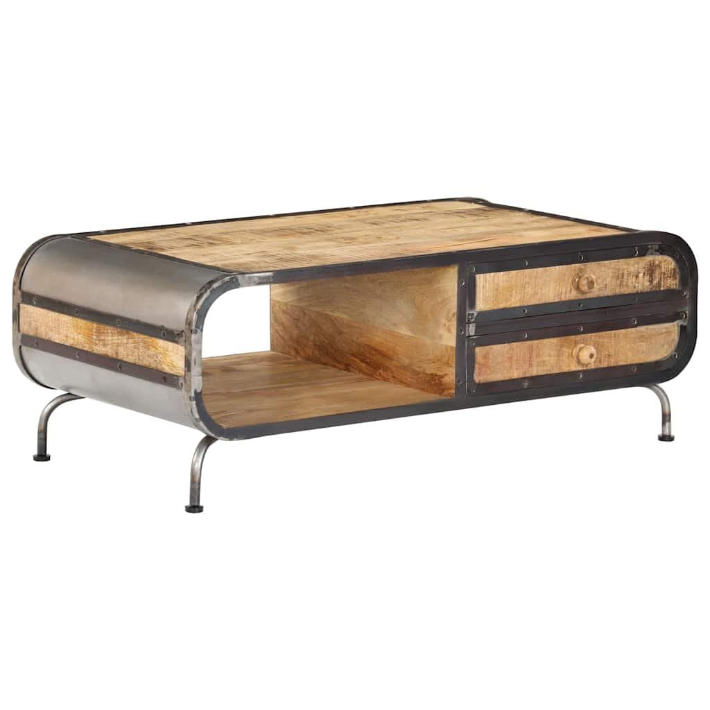 Solid Mango Wood Coffee Table with Storage Drawers 100x50x35cm