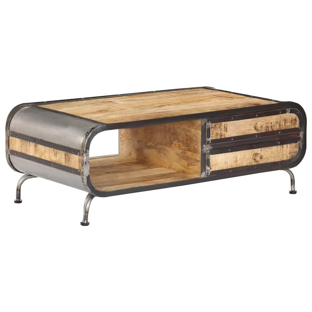 Solid Mango Wood Coffee Table with Storage Drawers 100x50x35cm