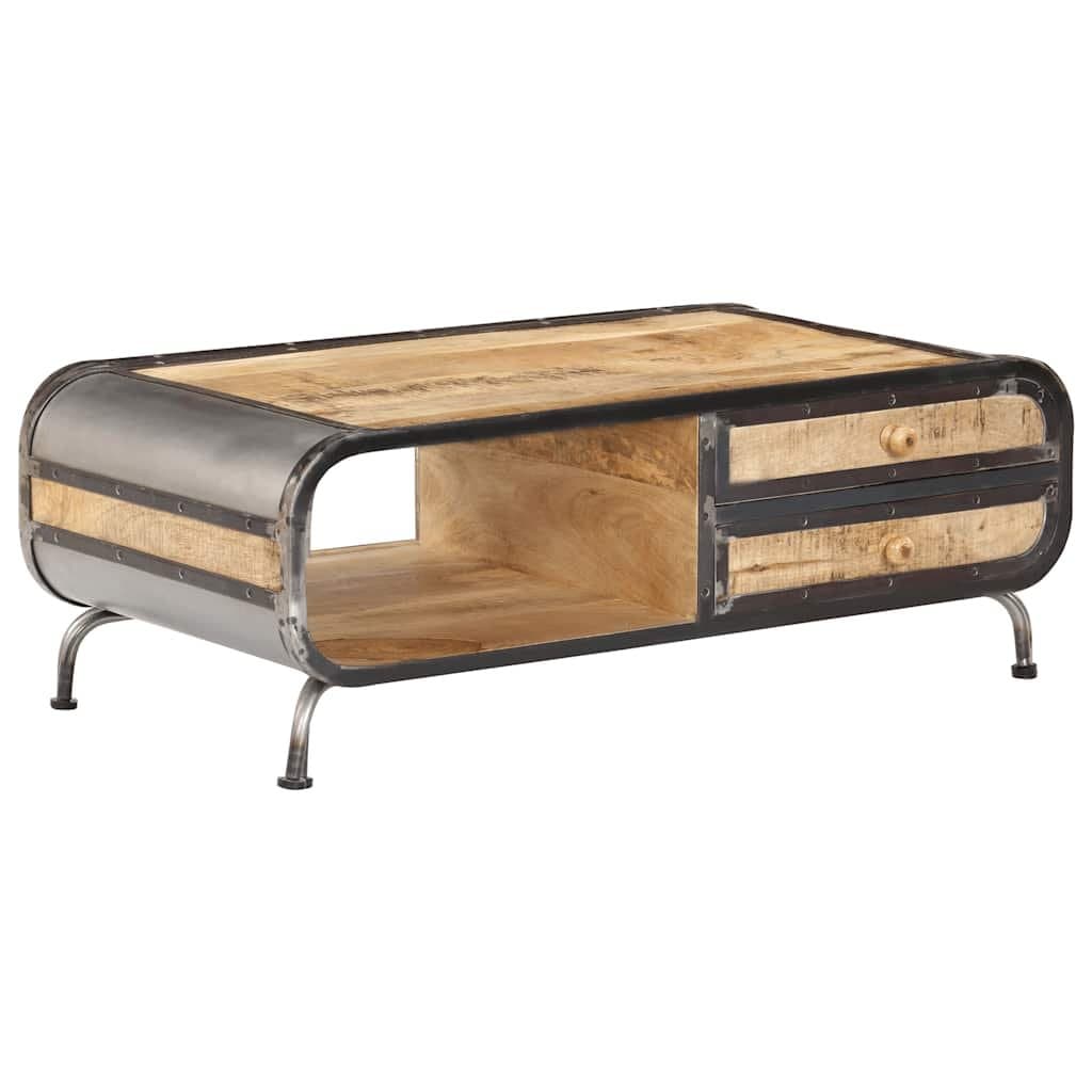 Solid Mango Wood Coffee Table with Storage Drawers 100x50x35cm
