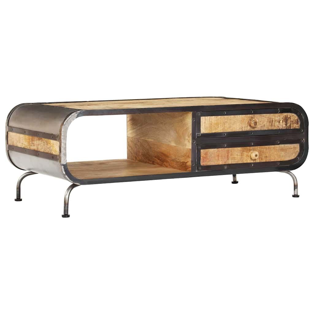 Solid Mango Wood Coffee Table with Storage Drawers 100x50x35cm