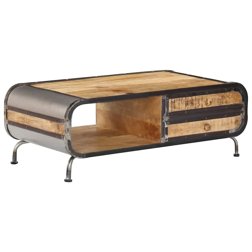 Solid Mango Wood Coffee Table with Storage Drawers 100x50x35cm