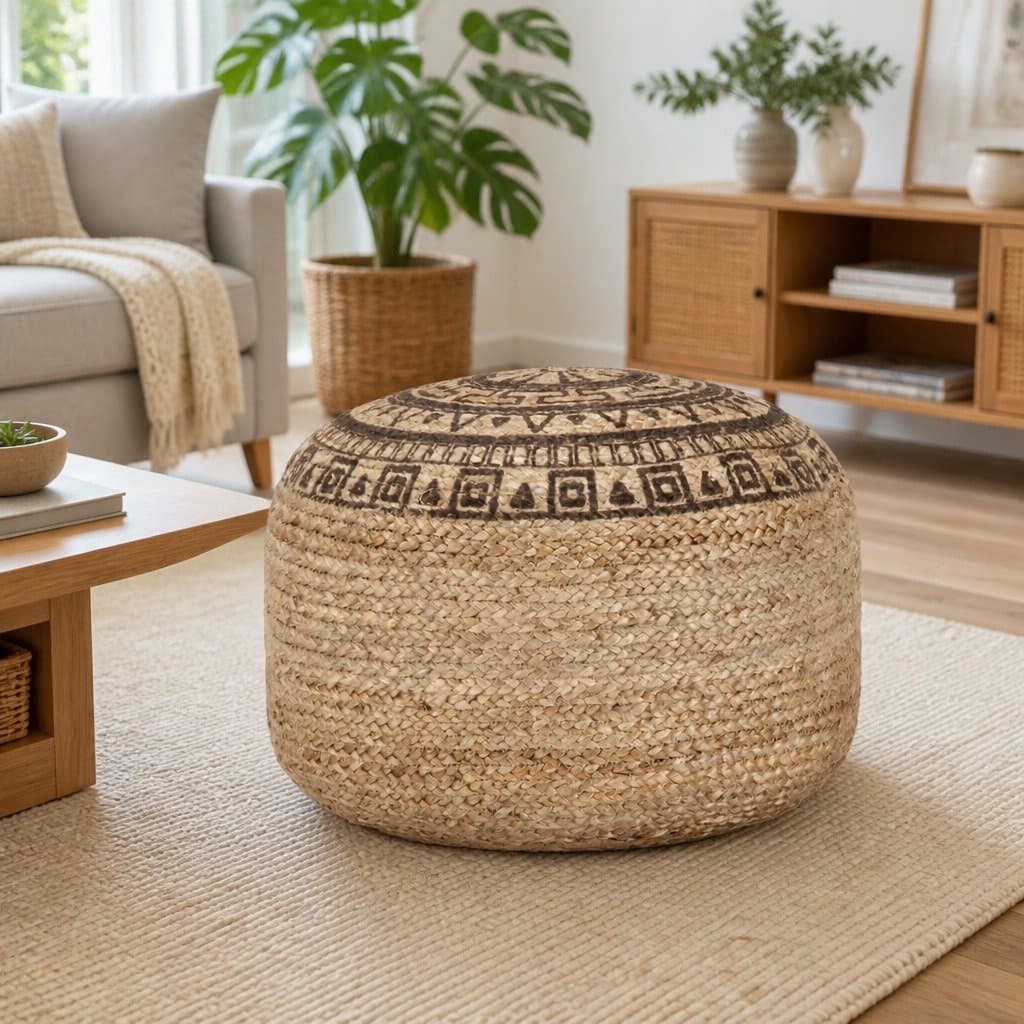 Handmade Brown Jute Pouffe Footstool
