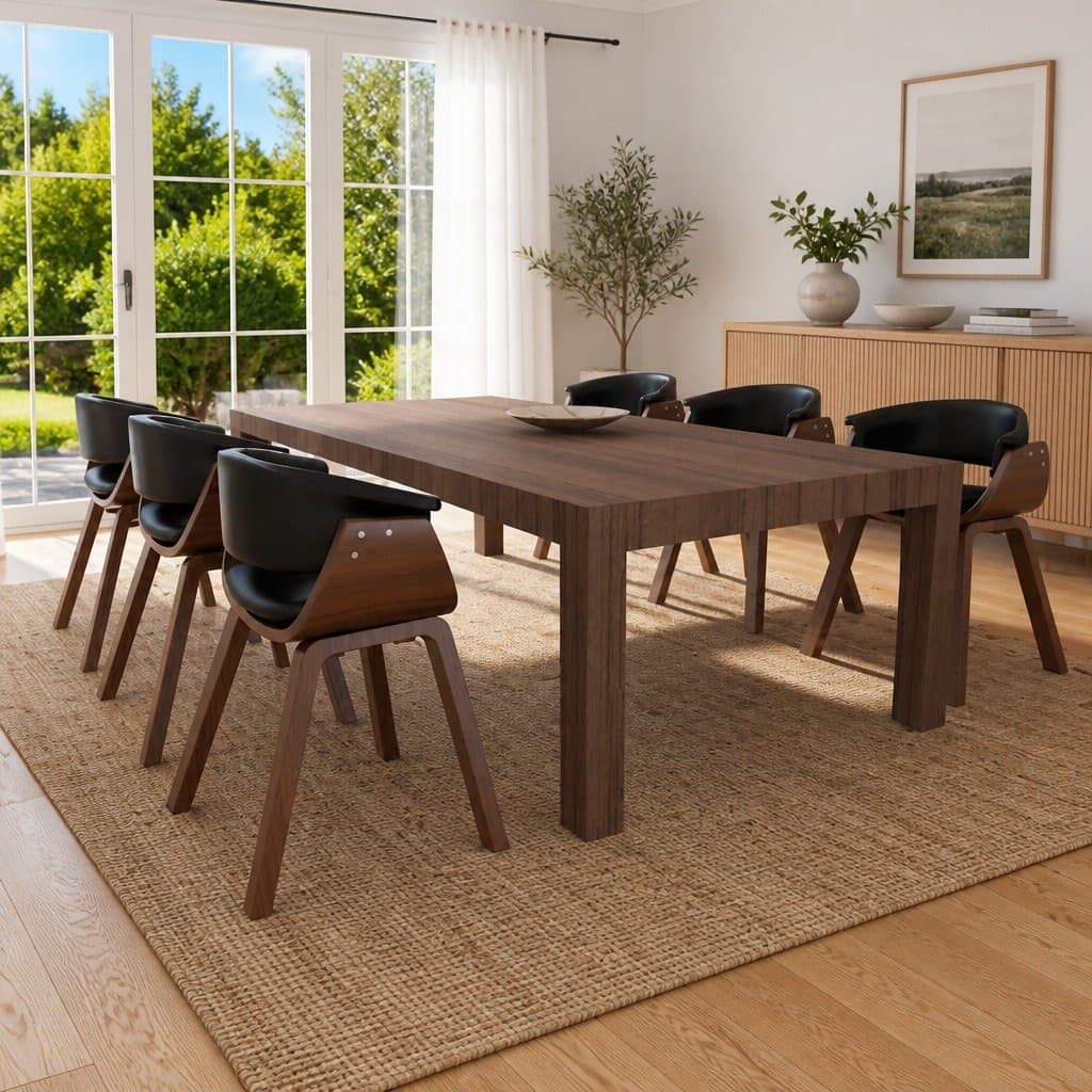 Set of 6 Bent Wood Dining Chairs with Padded Faux Leather