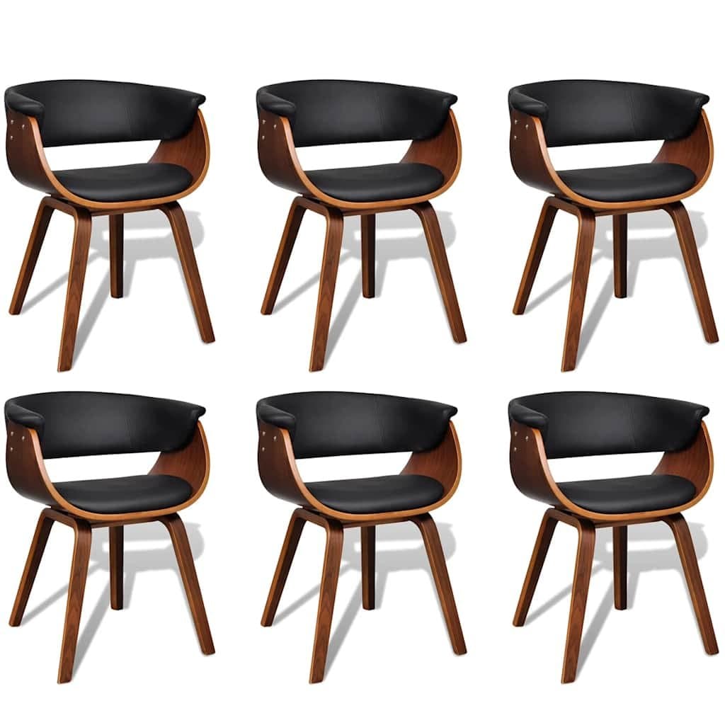 Set of 6 Bent Wood Dining Chairs with Padded Faux Leather
