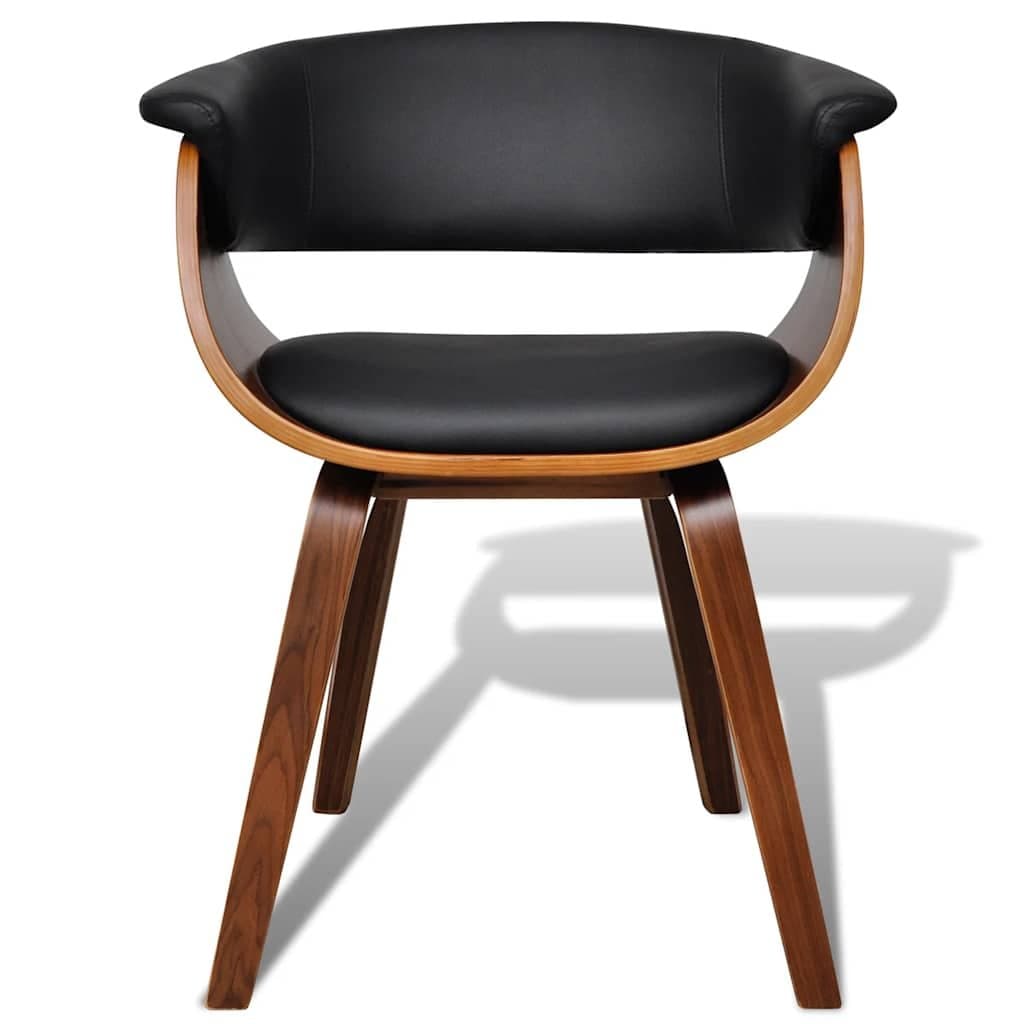 Set of 6 Bent Wood Dining Chairs with Padded Faux Leather