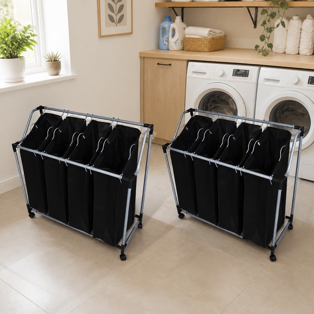 Laundry Sorters with Bags 2 pcs Black Organizer Cart Household Storage Baskets