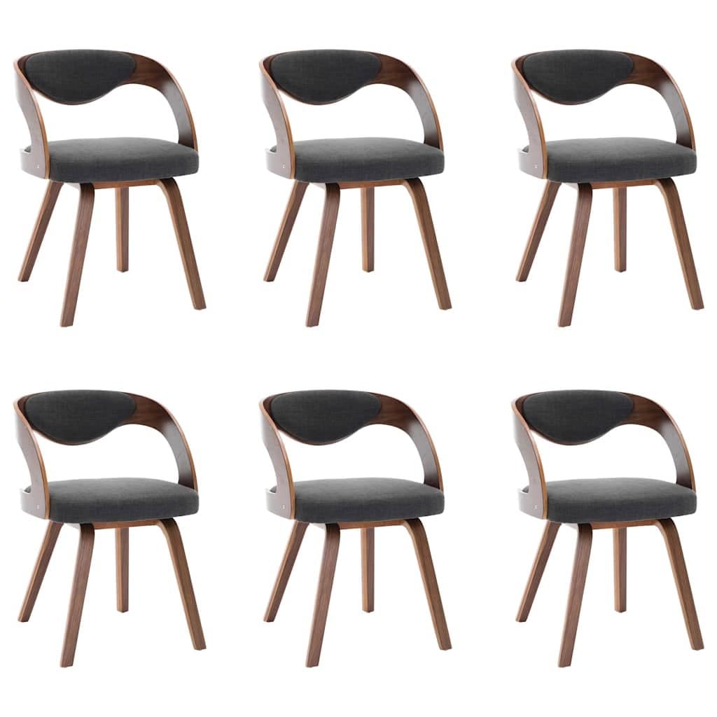 Dining Chairs 6 pcs Grey Bent Wood Frame Fabric Upholstered Kitchen Room Seating