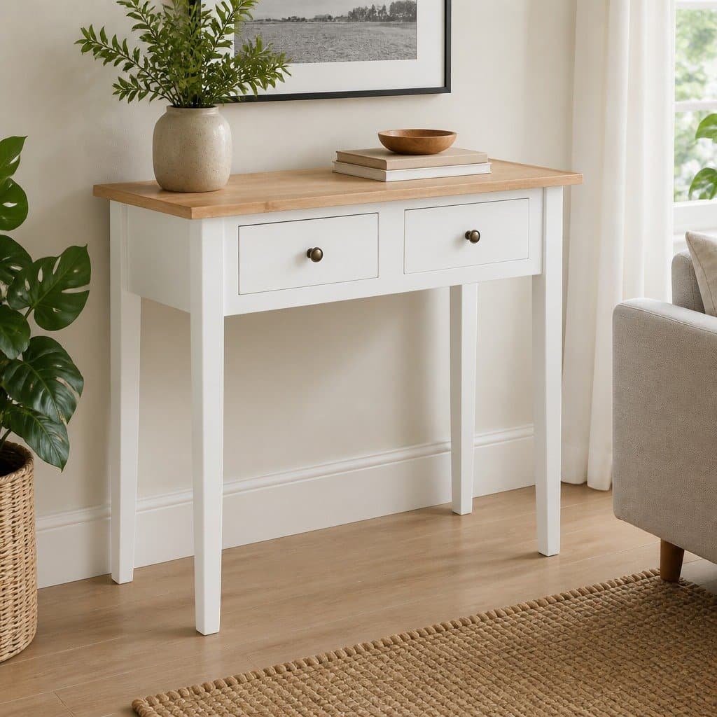 White Console Table with Storage Drawers