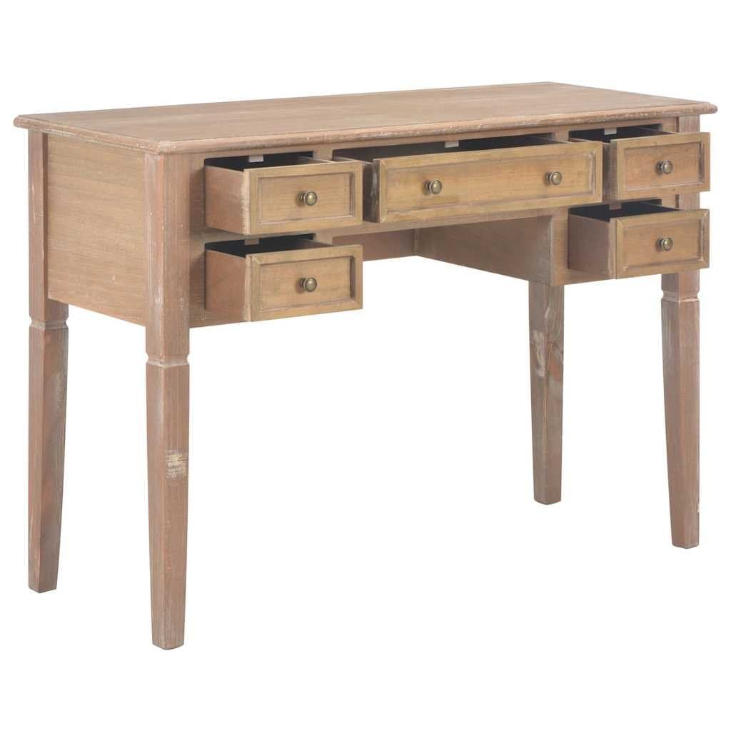 Brown Wooden Writing Desk with Five Drawers