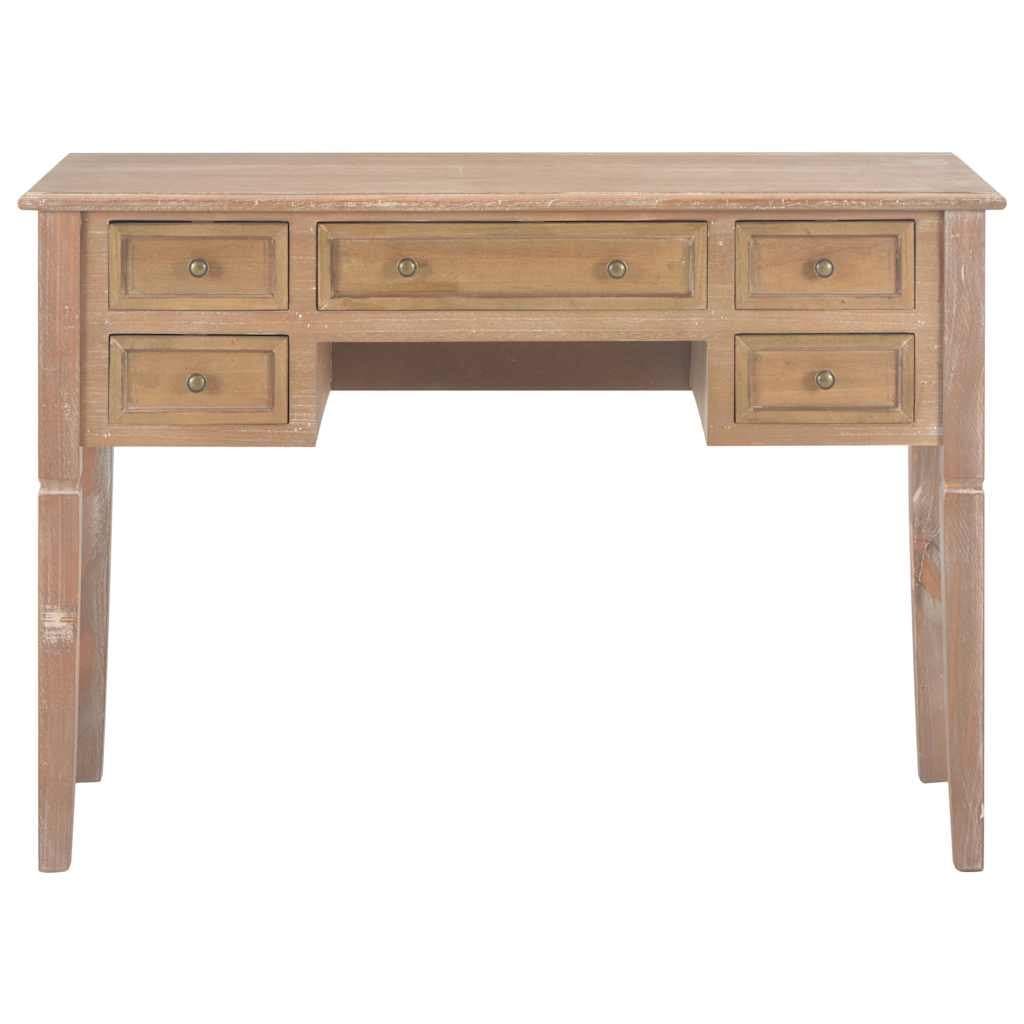 Brown Wooden Writing Desk with Five Drawers