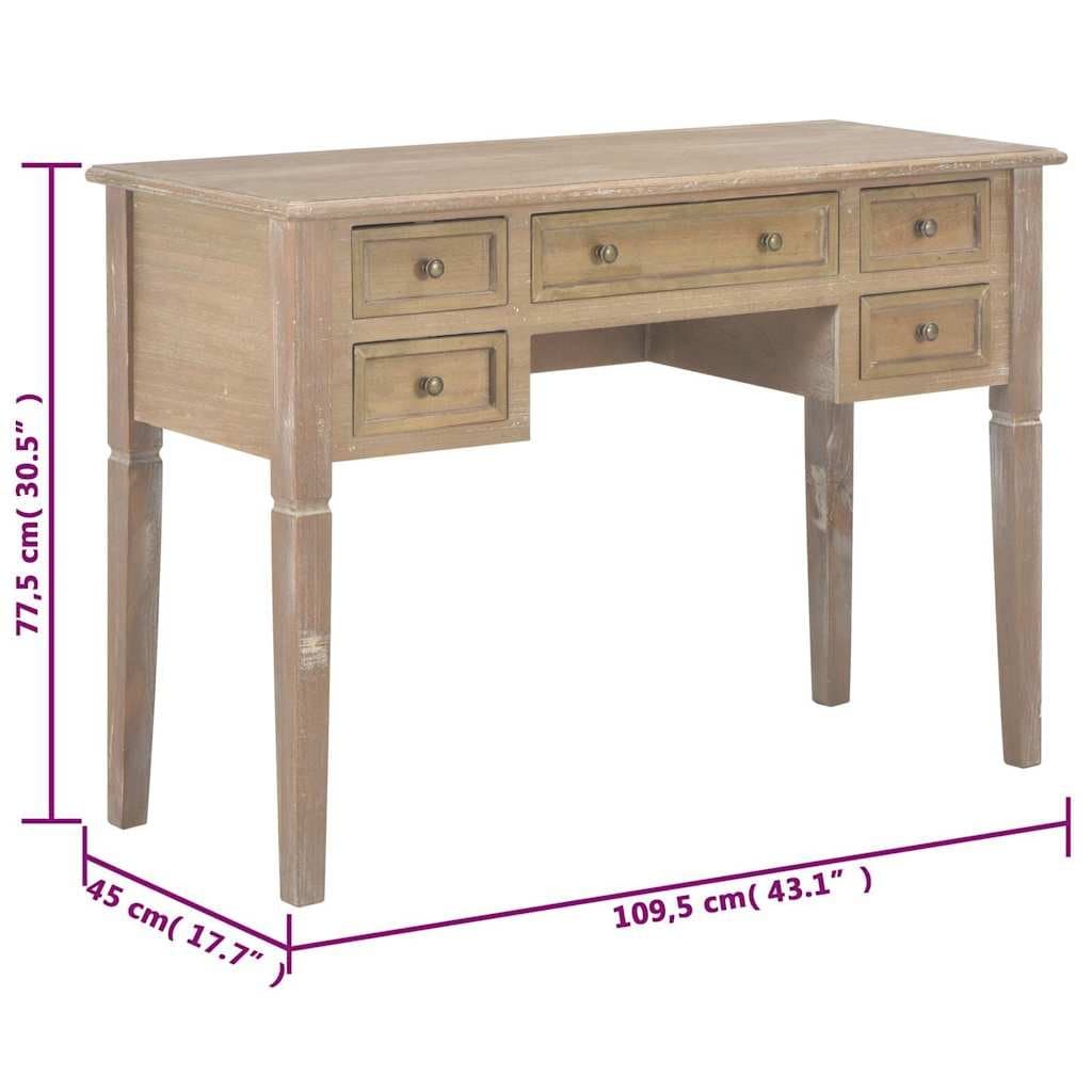 Brown Wooden Writing Desk with Five Drawers
