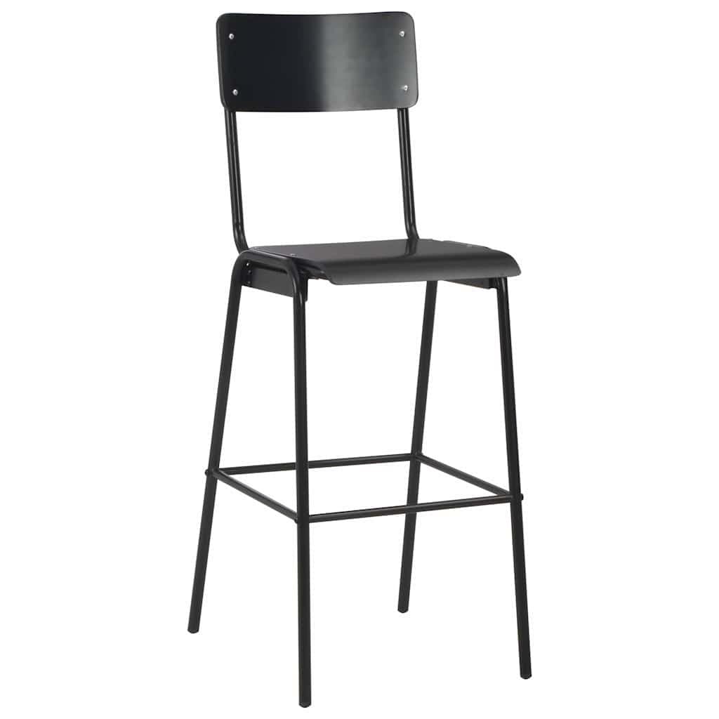Black Plywood Bar Stools Set of 2 with Steel Legs