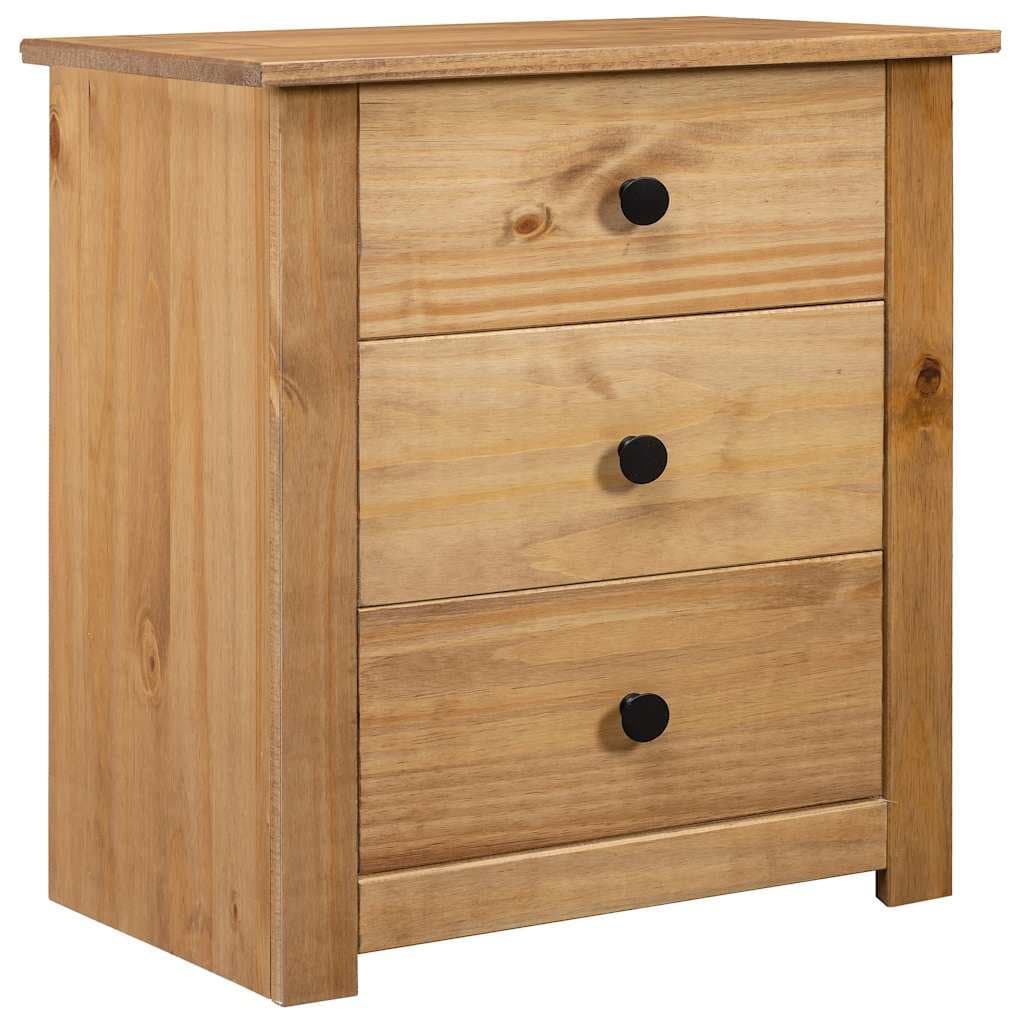Brown Pine Nightstand with 3 Drawers
