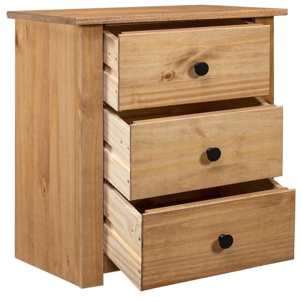 Brown Pine Nightstand with 3 Drawers