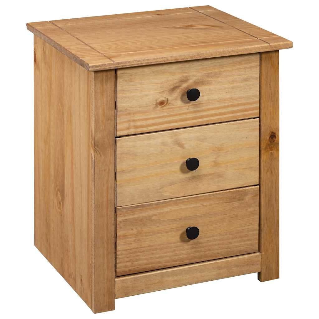 Brown Pine Nightstand with 3 Drawers