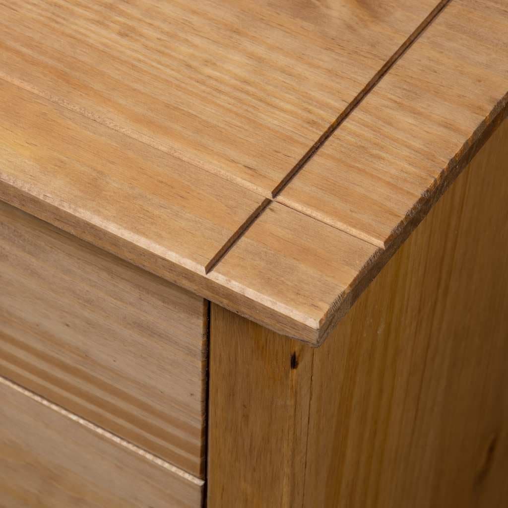 Brown Pine Nightstand with 3 Drawers