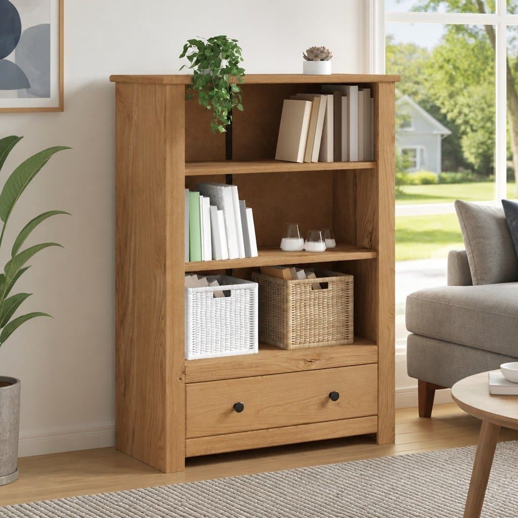Wooden Bookcase 80x35x110 cm Solid Pine Brown Storage Shelving Unit with Drawer