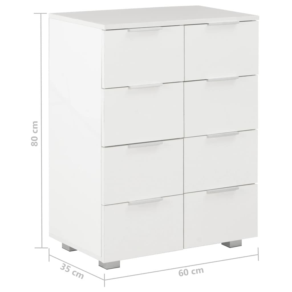 High Gloss White 8-Drawer Storage Sideboard