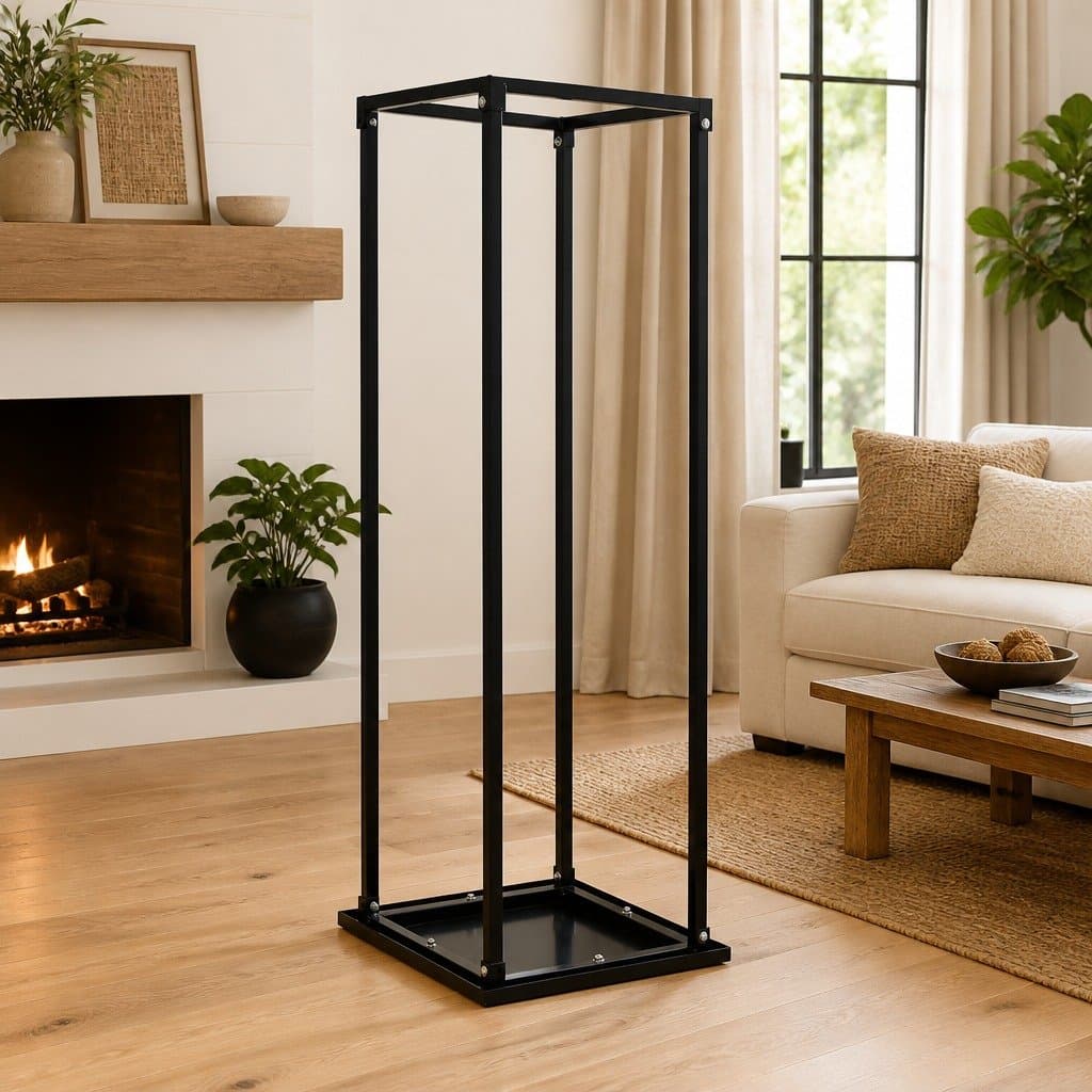Black Steel Firewood Rack with Base for Log Storage