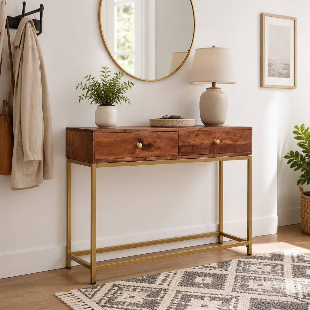 Wooden Console Table with Two Storage Drawers