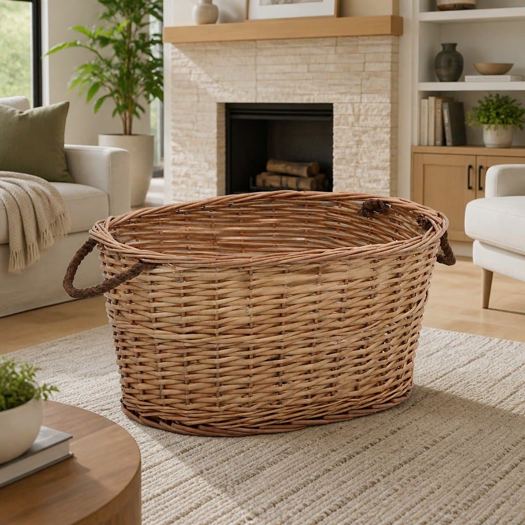 Willow Firewood Basket with Handles for Logs