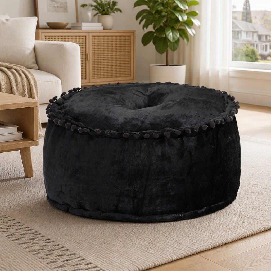 Anthracite Round Velvet Pouffe Footrest 40x20 cm