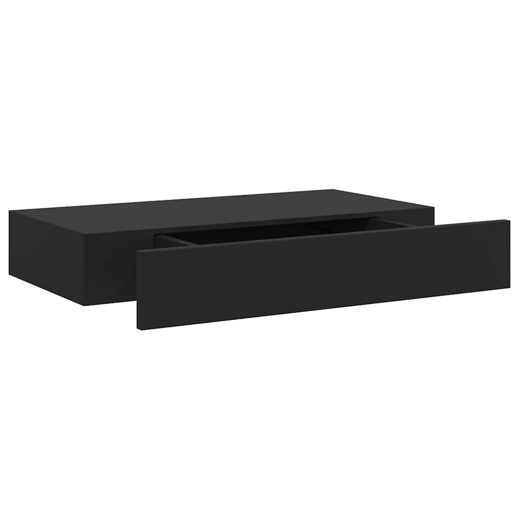 Floating Wall Shelf with Drawer Black 48x25x8 cm Display Storage Organizer