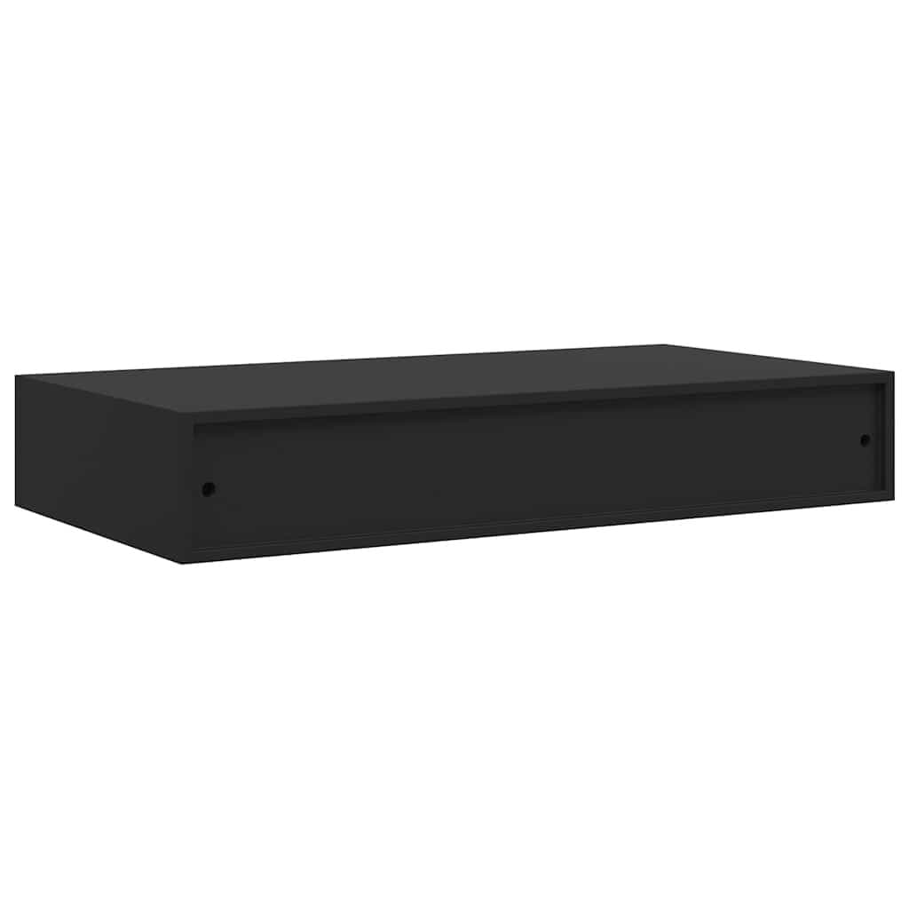 Floating Wall Shelf with Drawer Black 48x25x8 cm Display Storage Organizer