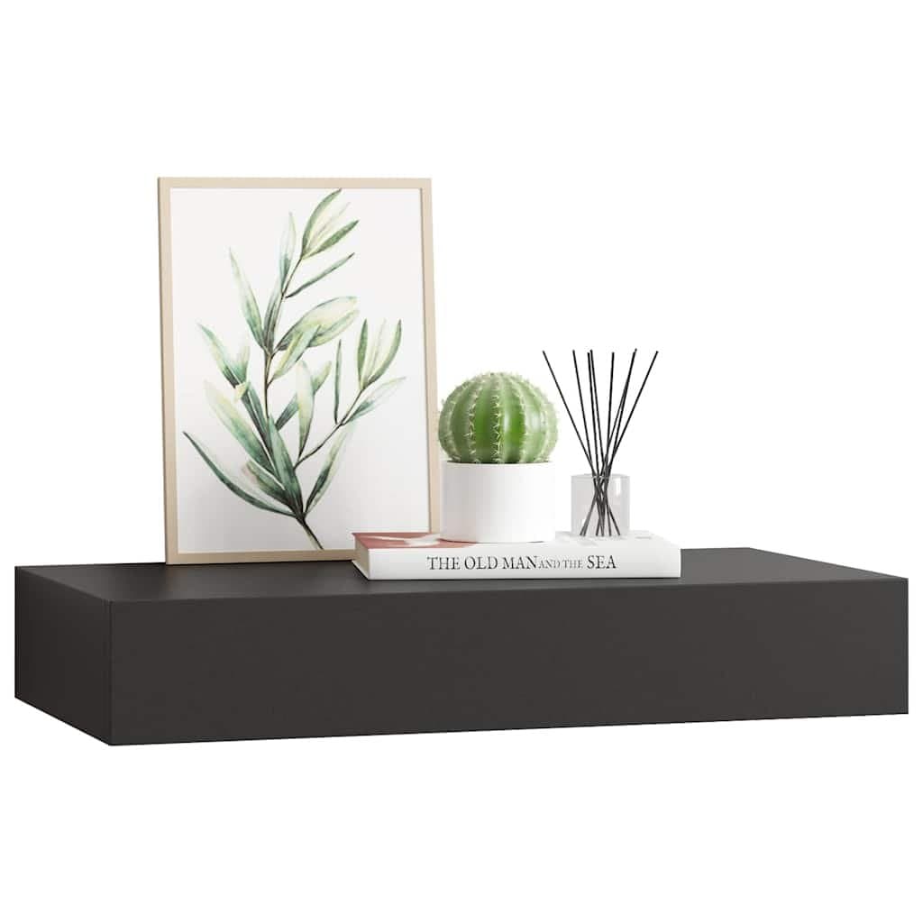 Floating Wall Shelf with Drawer Black 48x25x8 cm Display Storage Organizer
