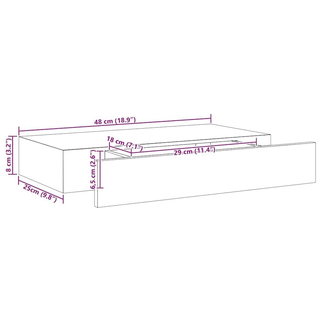 Floating Wall Shelf with Drawer Black 48x25x8 cm Display Storage Organizer