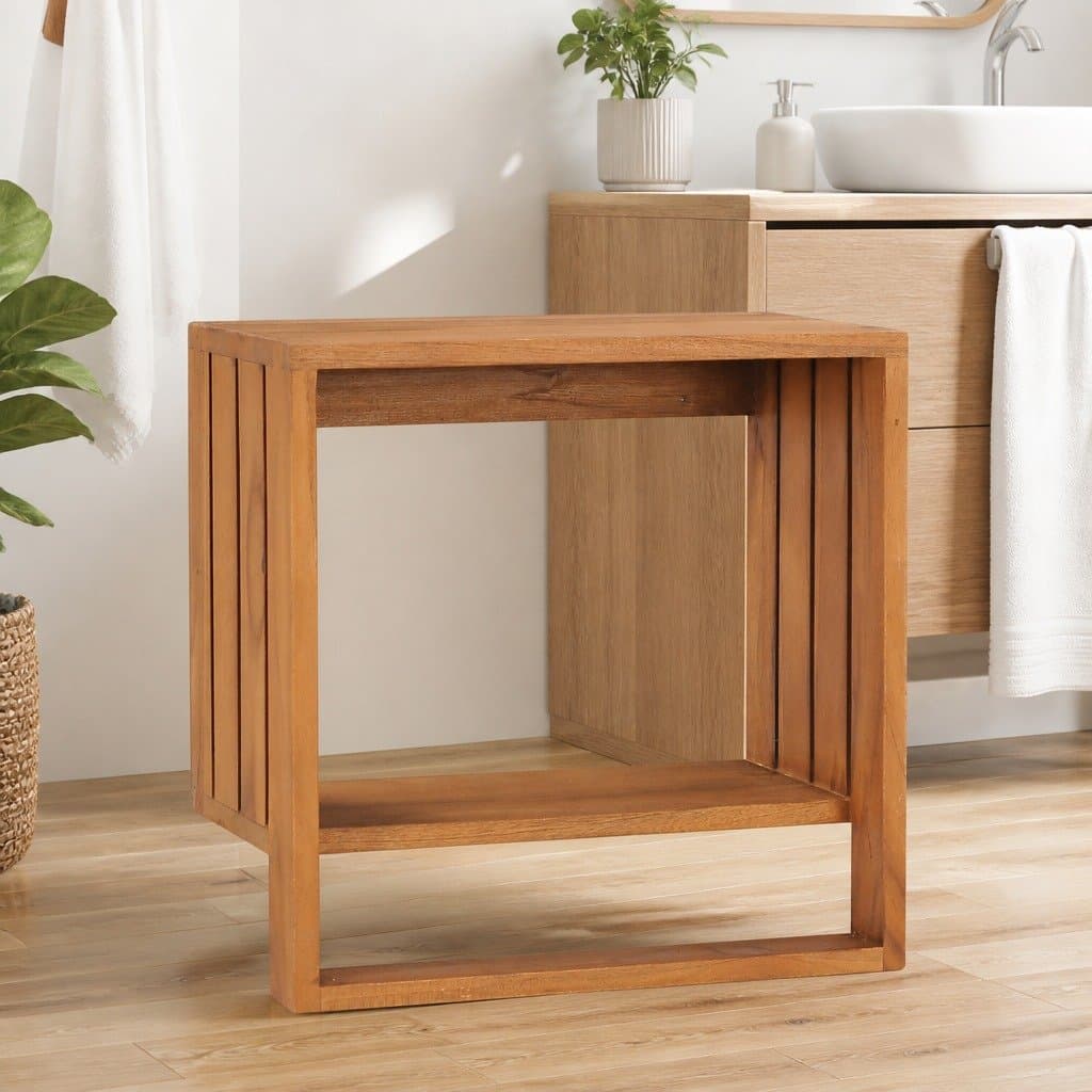 Solid Teak Wood Wall-mounted Towel Rack with Shelf