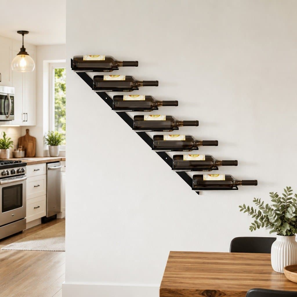 Black Metal Wall-Mounted Wine Rack for 7 Bottles