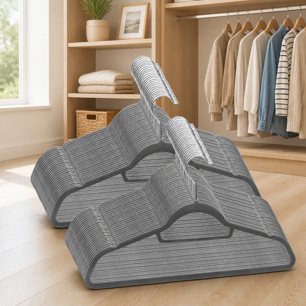 50-Piece Grey Velvet Clothes Hanger Set